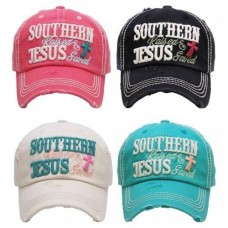 "SOUTHERN RAISED & JESUS SAVED "  Embroidered  Vintage Style Ball Cap  eb-58662628